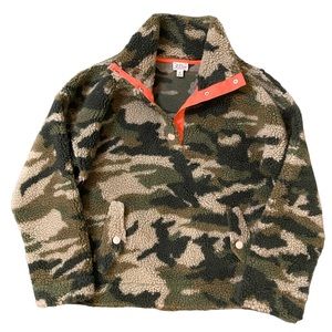 J.Crew Vintage Fleece Camouflage Jacket Size Medium Color Green 100% Polyester